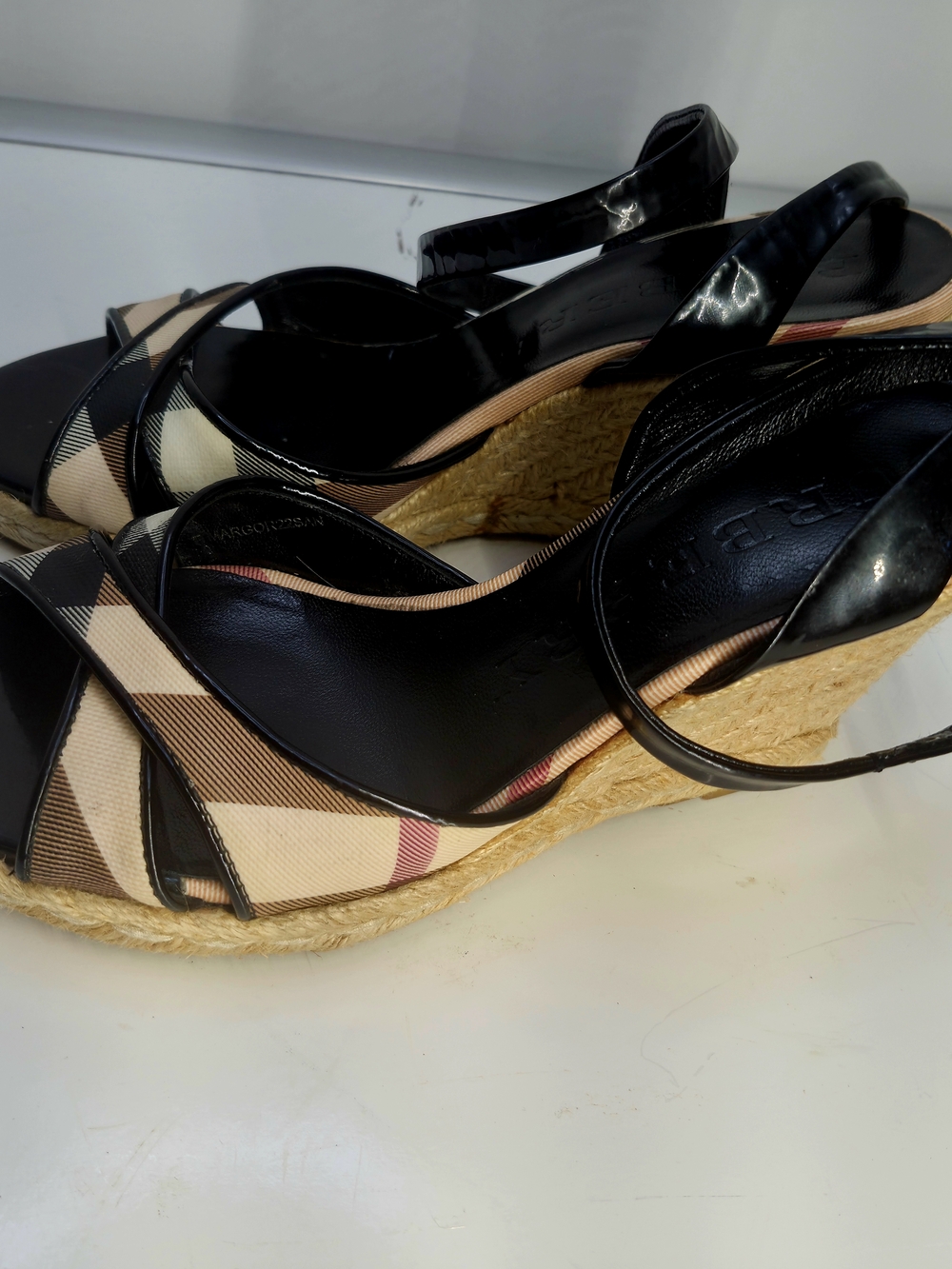 Burberry Plaid Espadrille Wedge Sandals - Black & Beige - Picture 6 of 9